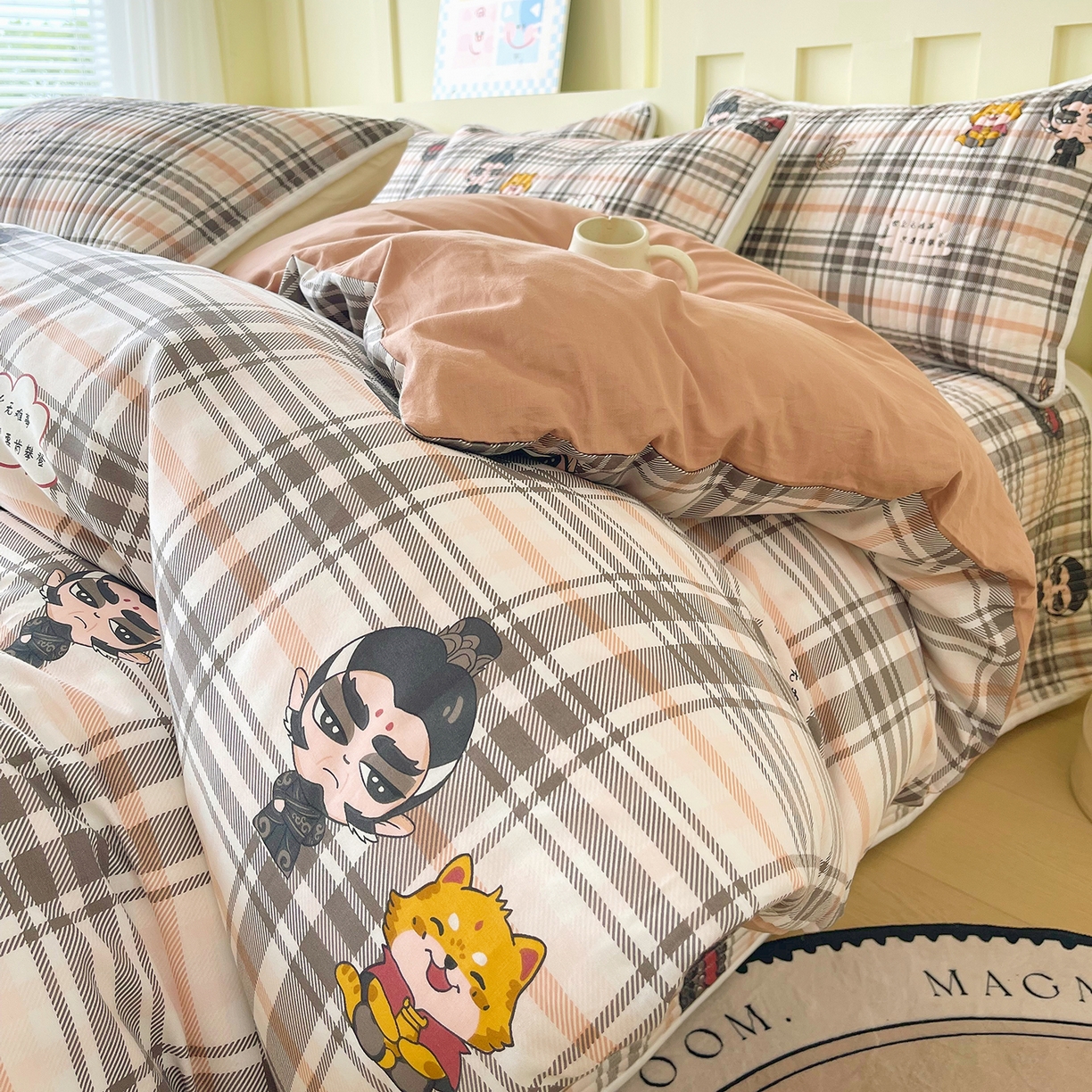 91家纺网 家纺一手货源 找家纺 金鑫汇家纺2025新款A类全棉印花床盖四件套 无畏申公豹·咖