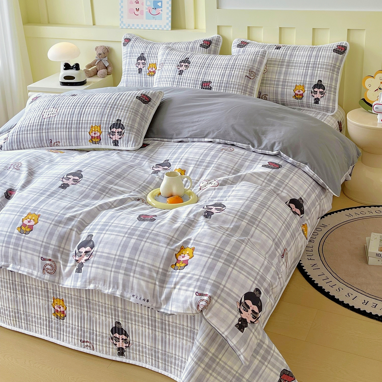 91家纺网 家纺一手货源 找家纺 金鑫汇家纺2025新款A类全棉印花床盖四件套 无谓申公豹·灰