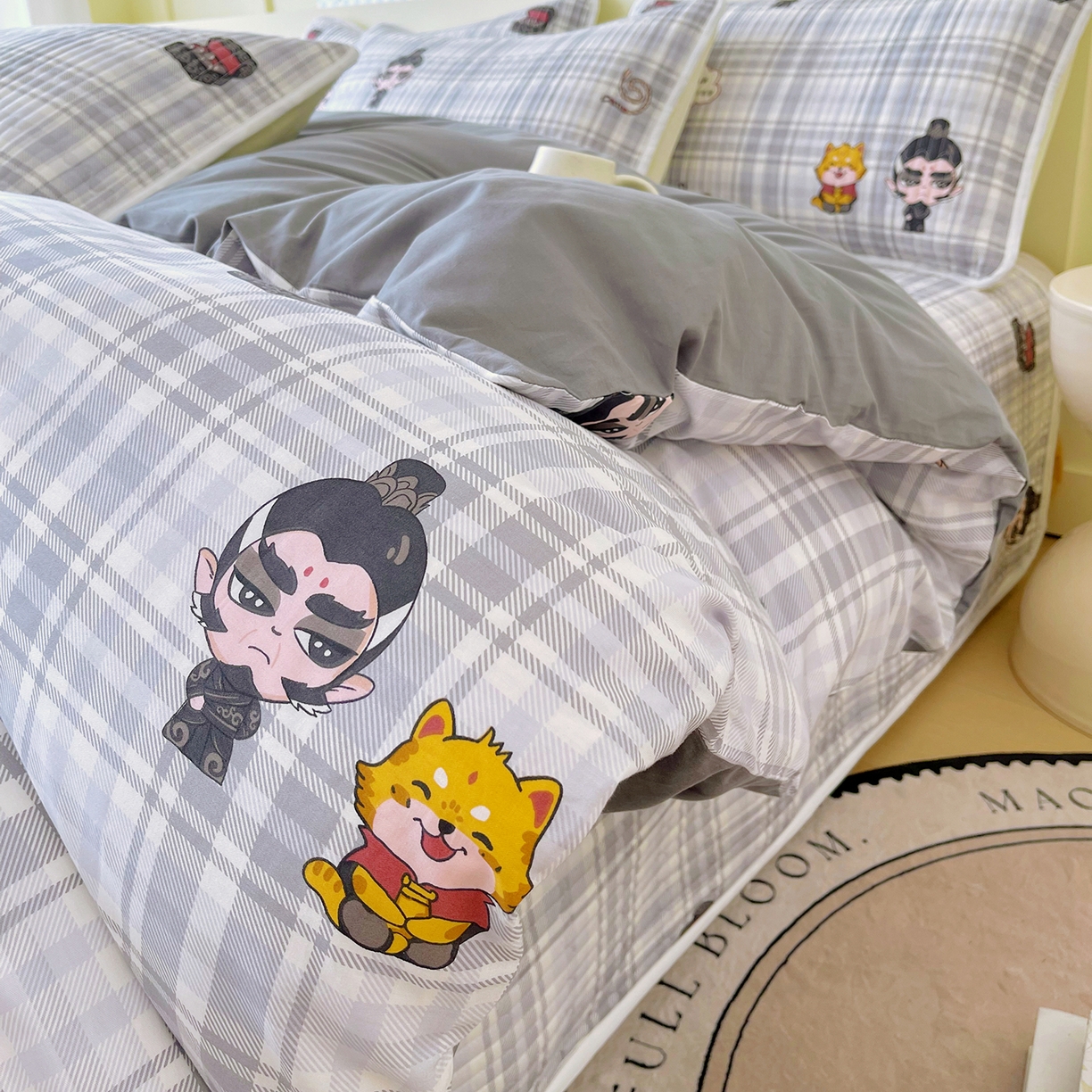 91家纺网 家纺一手货源 找家纺 金鑫汇家纺2025新款A类全棉印花床盖四件套 无谓申公豹·灰