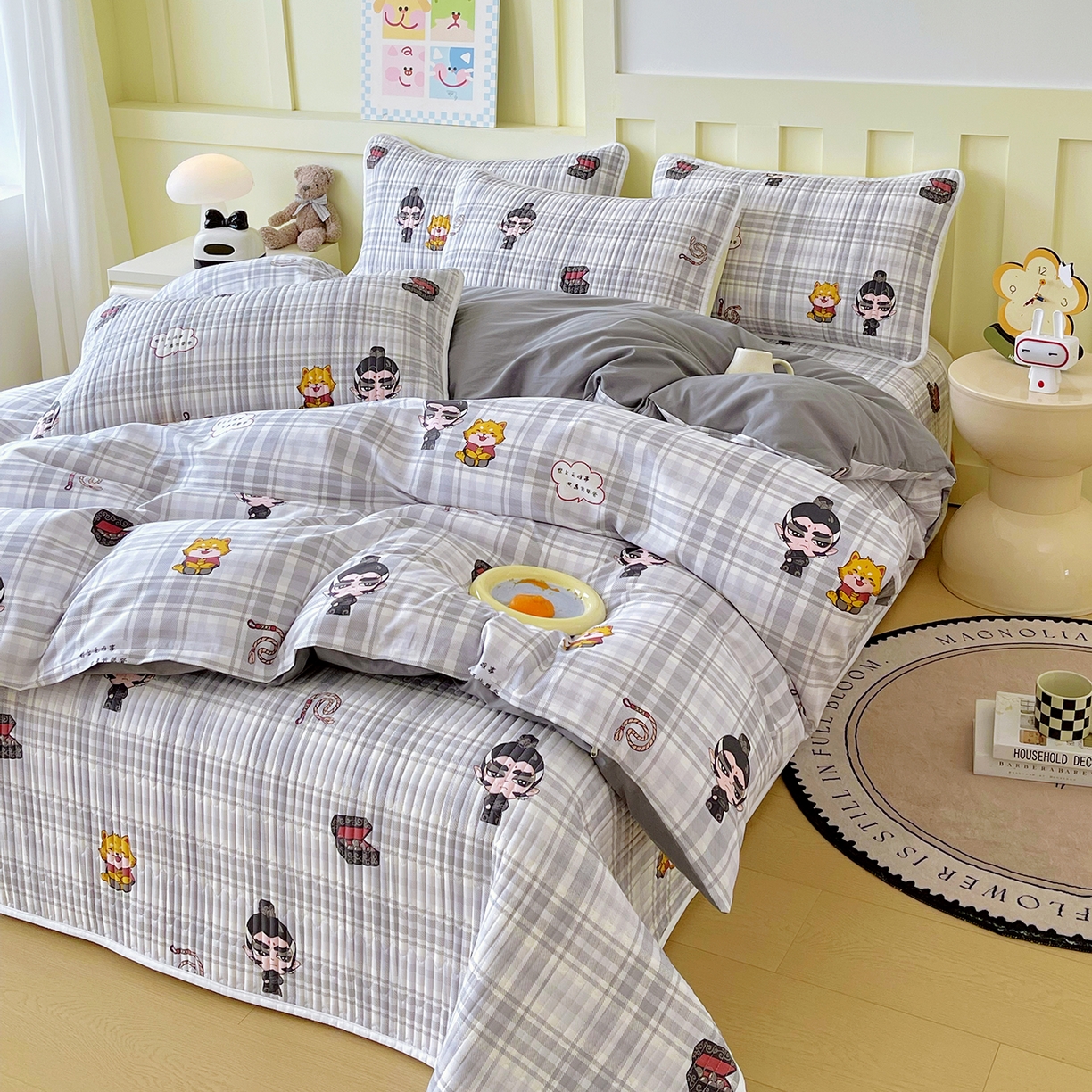 91家纺网 家纺一手货源 找家纺 金鑫汇家纺2025新款A类全棉印花床盖四件套 无谓申公豹·灰