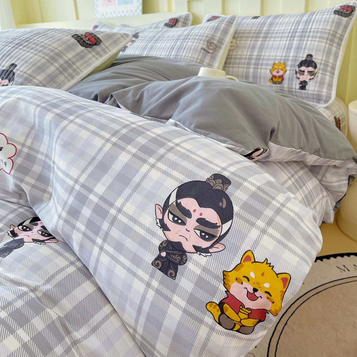 91家纺网 家纺一手货源 找家纺 金鑫汇家纺2025新款A类全棉印花床盖四件套 无谓申公豹·灰