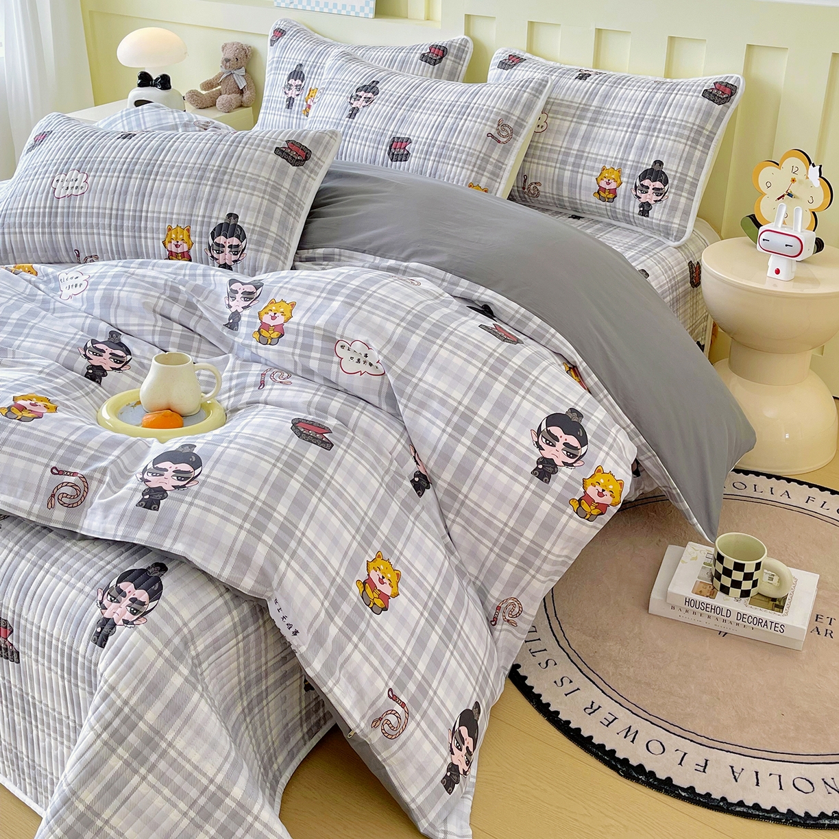 91家纺网 家纺一手货源 找家纺 金鑫汇家纺2025新款A类全棉印花床盖四件套 无谓申公豹·灰