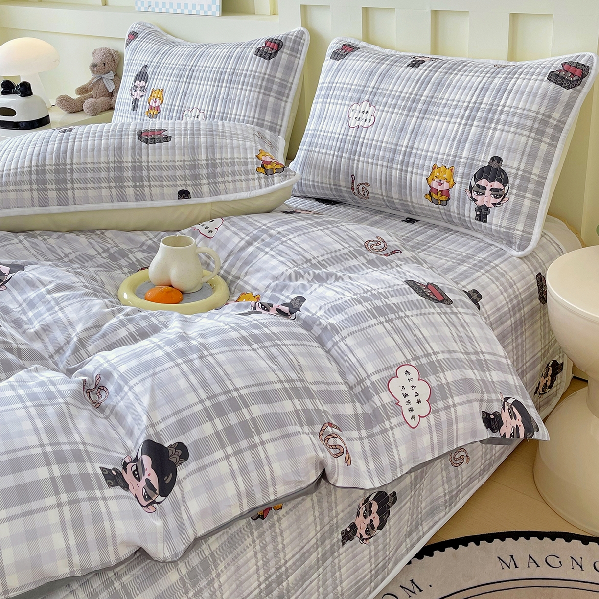 91家纺网 家纺一手货源 找家纺 金鑫汇家纺2025新款A类全棉印花床盖四件套 无谓申公豹·灰