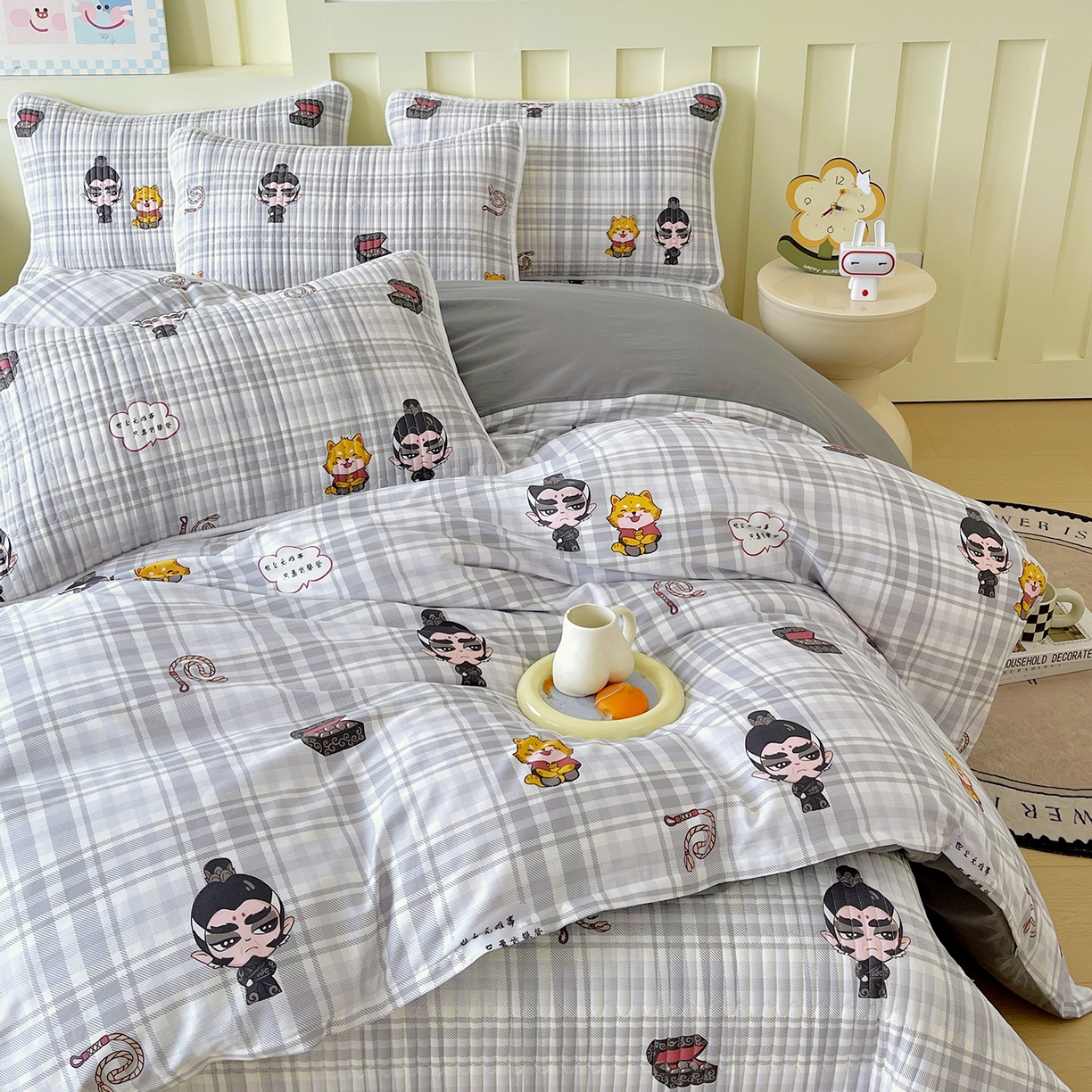 91家纺网 家纺一手货源 找家纺 金鑫汇家纺2025新款A类全棉印花床盖四件套 无谓申公豹·灰