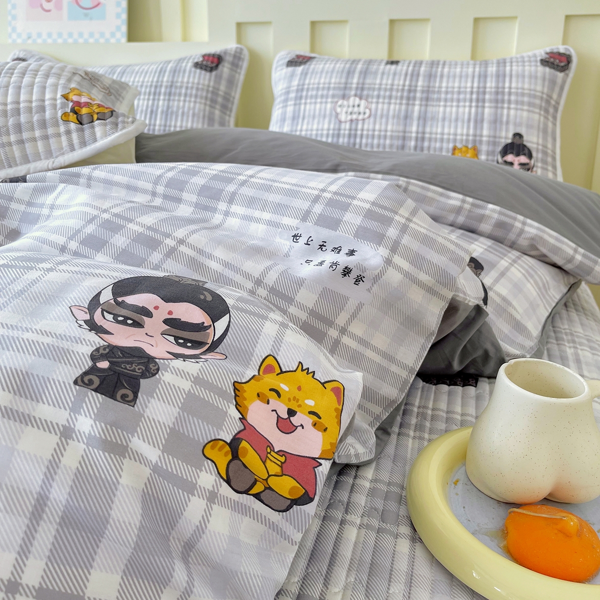 91家纺网 家纺一手货源 找家纺 金鑫汇家纺2025新款A类全棉印花床盖四件套 无谓申公豹·灰