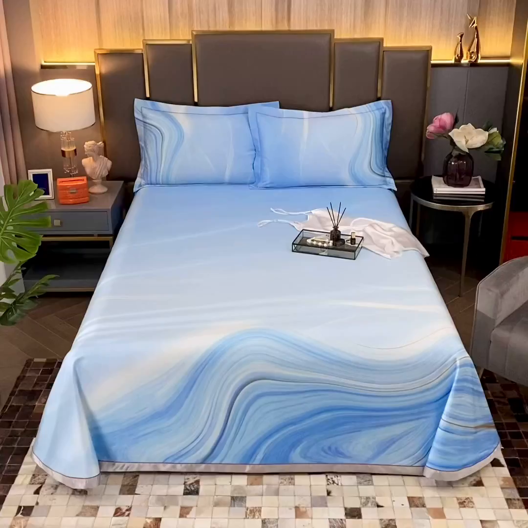 91家纺网 家纺一手货源 找家纺 威克凯丽 2025新款定位款竹语天丝软凉席三件套 北城