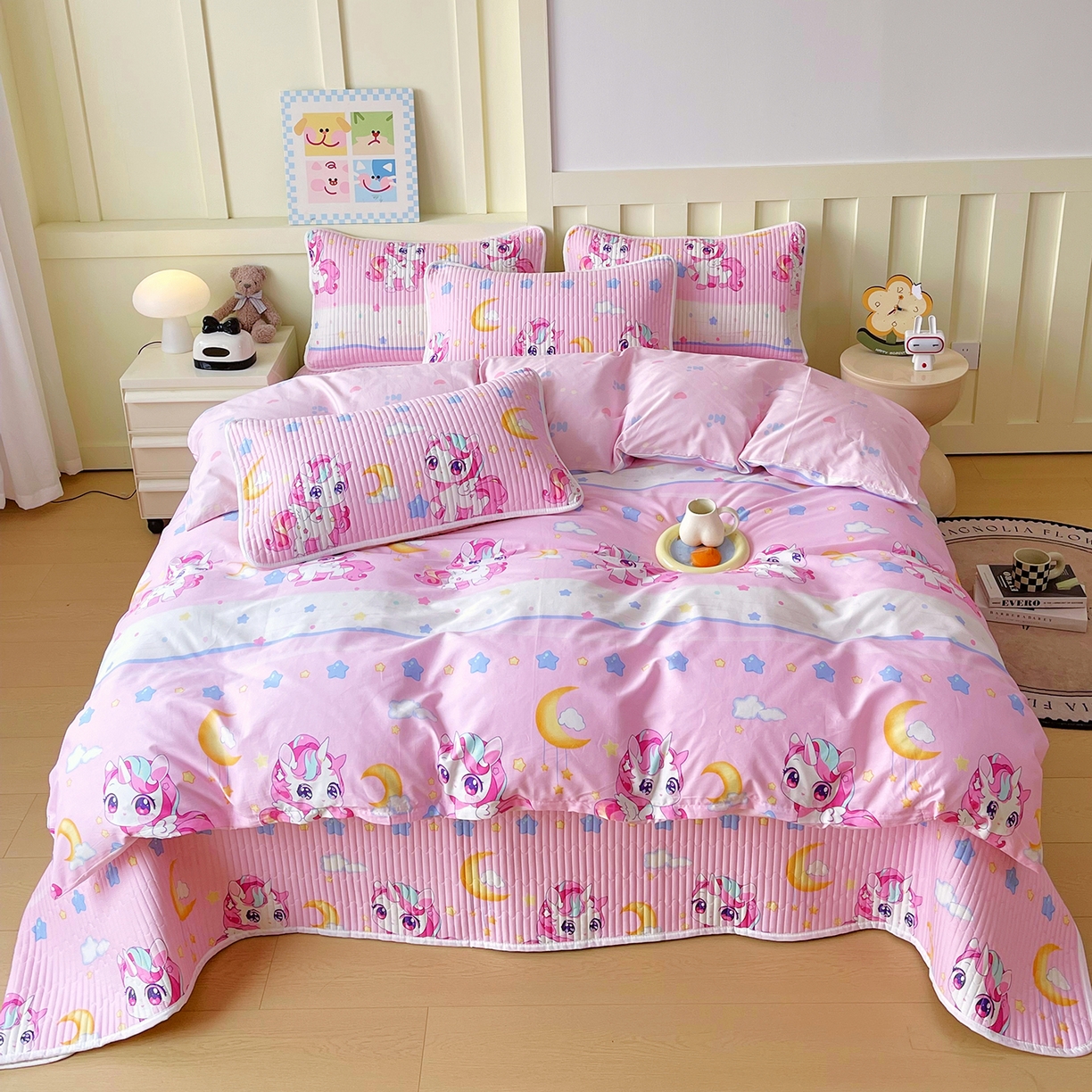 91家纺网 家纺一手货源 找家纺 金鑫汇家纺2025新款A类全棉印花床盖四件套 小马莉尔