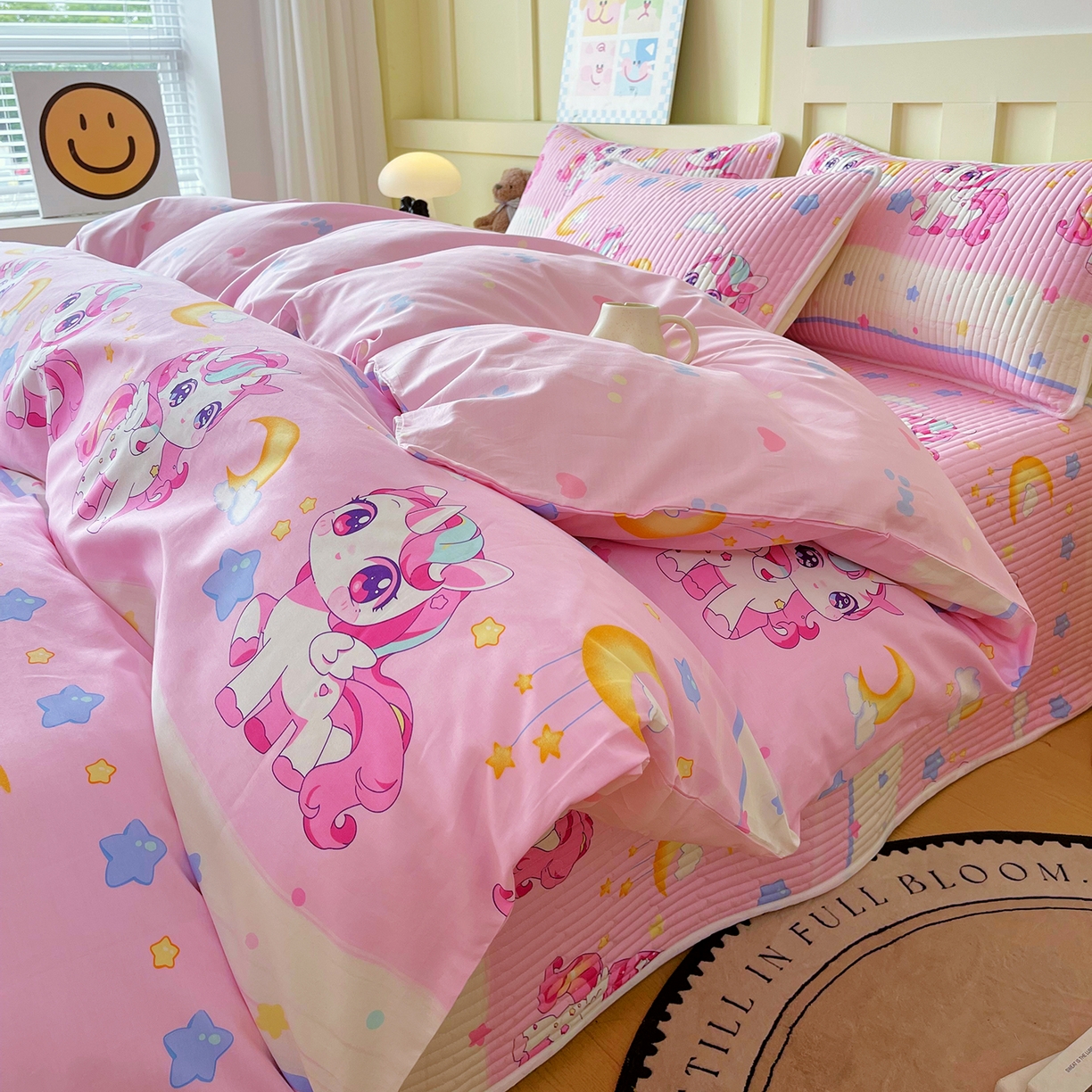 91家纺网 家纺一手货源 找家纺 金鑫汇家纺2025新款A类全棉印花床盖四件套 小马莉尔