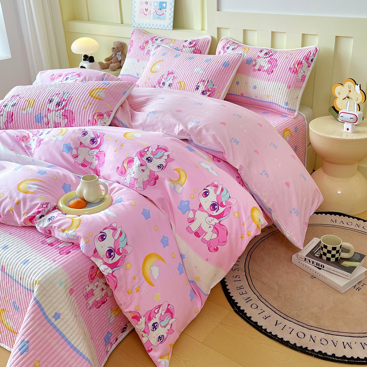 91家纺网 家纺一手货源 找家纺 金鑫汇家纺2025新款A类全棉印花床盖四件套 小马莉尔