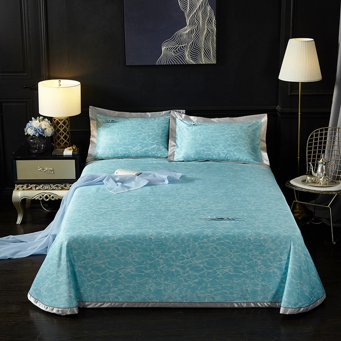 91家纺网 家纺一手货源 找家纺 威克凯丽 2025新款定位款竹语天丝软凉席三件套 碧波荡漾