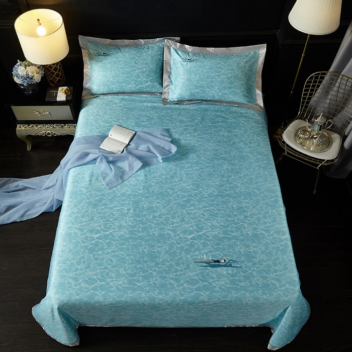 91家纺网 家纺一手货源 找家纺 威克凯丽 2025新款定位款竹语天丝软凉席三件套 碧波荡漾