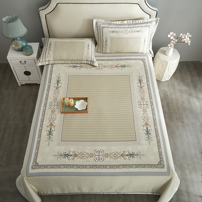 91家纺网 家纺一手货源 找家纺 威克凯丽 2025新款定位款竹语天丝软凉席三件套 朝花夕拾