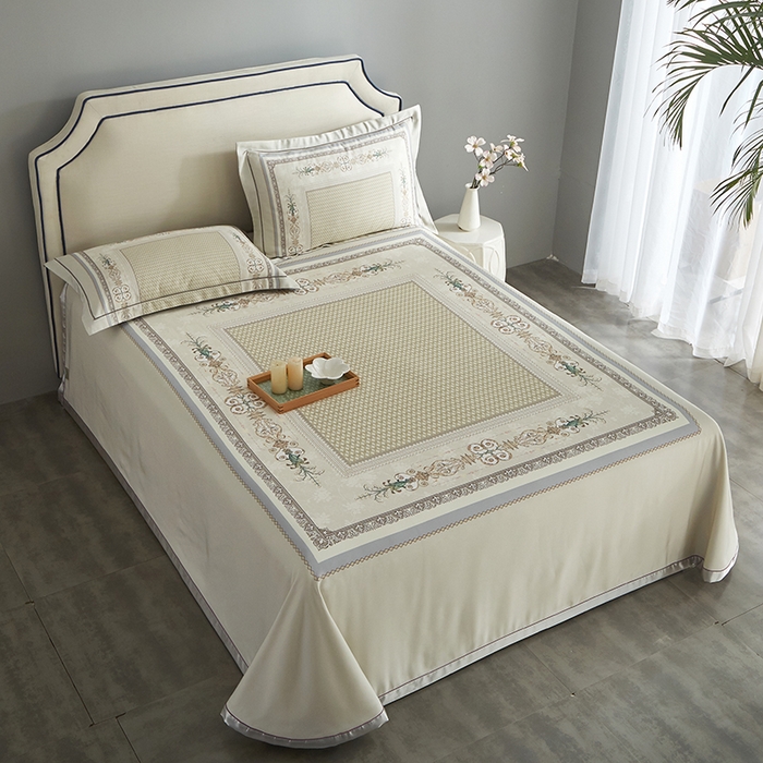 91家纺网 家纺一手货源 找家纺 威克凯丽 2025新款定位款竹语天丝软凉席三件套 朝花夕拾