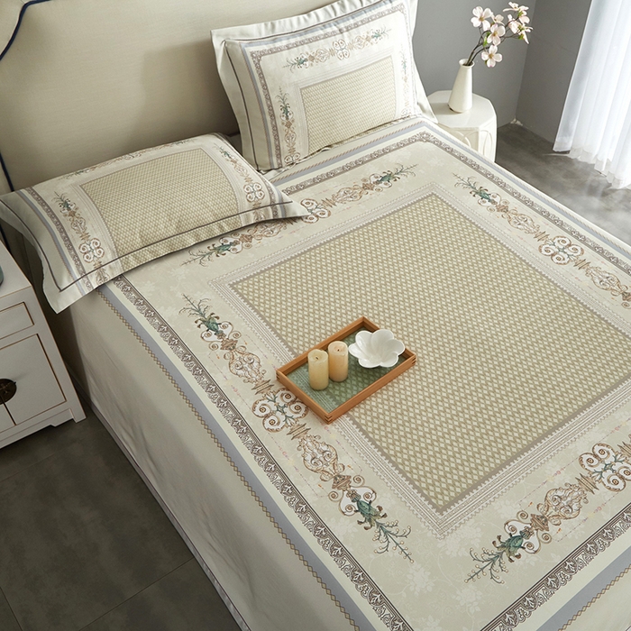 91家纺网 家纺一手货源 找家纺 威克凯丽 2025新款定位款竹语天丝软凉席三件套 朝花夕拾