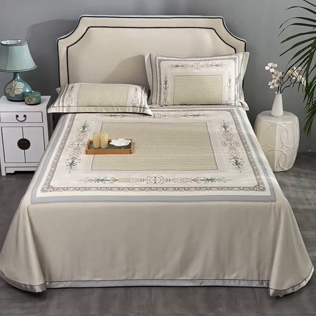 91家纺网 家纺一手货源 找家纺 威克凯丽 2025新款定位款竹语天丝软凉席三件套 朝花夕拾