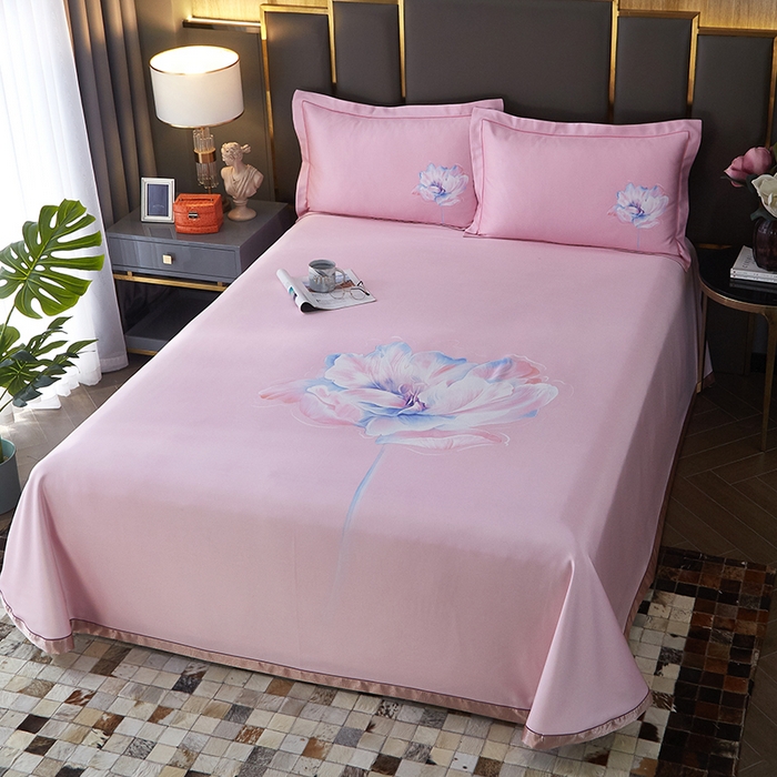 91家纺网 家纺一手货源 找家纺 威克凯丽 2025新款定位款竹语天丝软凉席三件套 芙花瑶（雅粉）