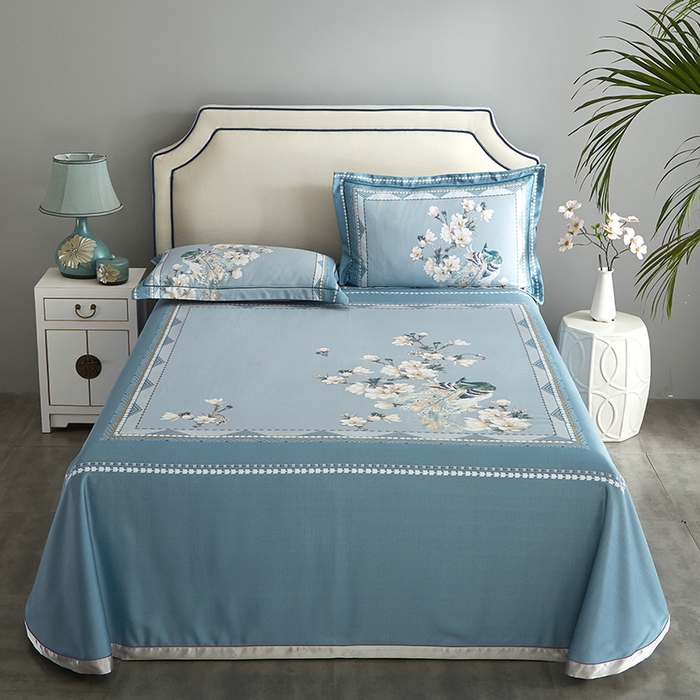 91家纺网 家纺一手货源 找家纺 威克凯丽 2025新款定位款竹语天丝软凉席三件套 归田园-绿