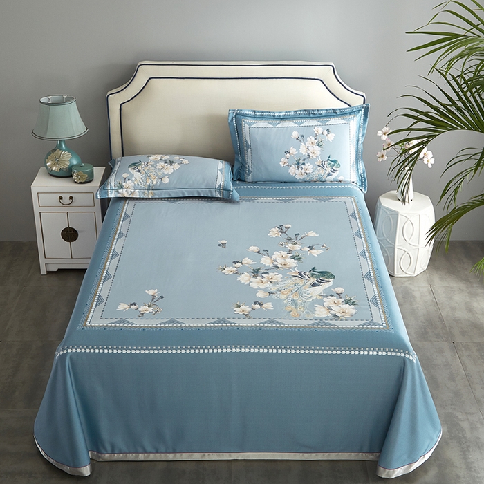 91家纺网 家纺一手货源 找家纺 威克凯丽 2025新款定位款竹语天丝软凉席三件套 归田园-绿