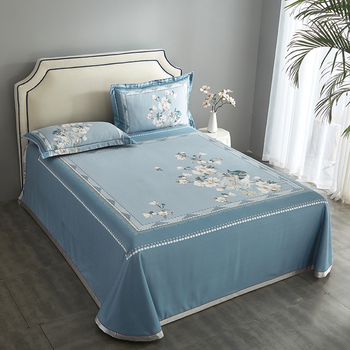 91家纺网 家纺一手货源 找家纺 威克凯丽 2025新款定位款竹语天丝软凉席三件套 归田园-绿