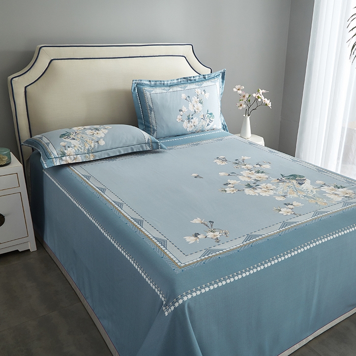 91家纺网 家纺一手货源 找家纺 威克凯丽 2025新款定位款竹语天丝软凉席三件套 归田园-绿