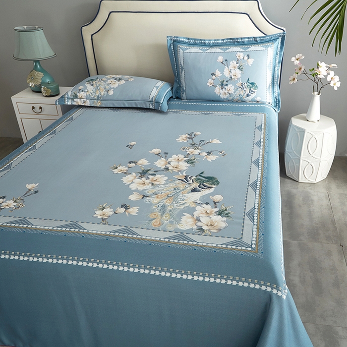 91家纺网 家纺一手货源 找家纺 威克凯丽 2025新款定位款竹语天丝软凉席三件套 归田园-绿