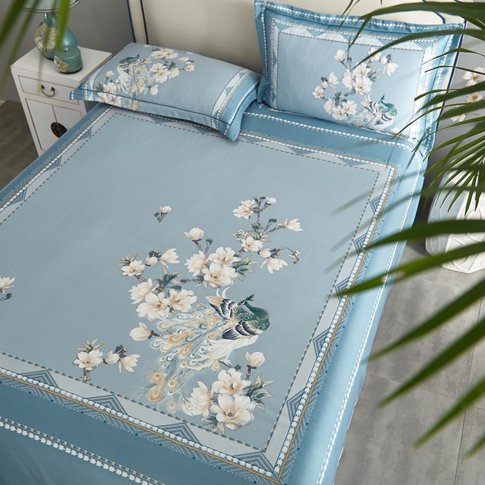 91家纺网 家纺一手货源 找家纺 威克凯丽 2025新款定位款竹语天丝软凉席三件套 归田园-绿