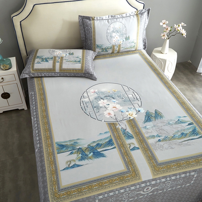 91家纺网 家纺一手货源 找家纺 威克凯丽 2025新款定位款竹语天丝软凉席三件套 国韵