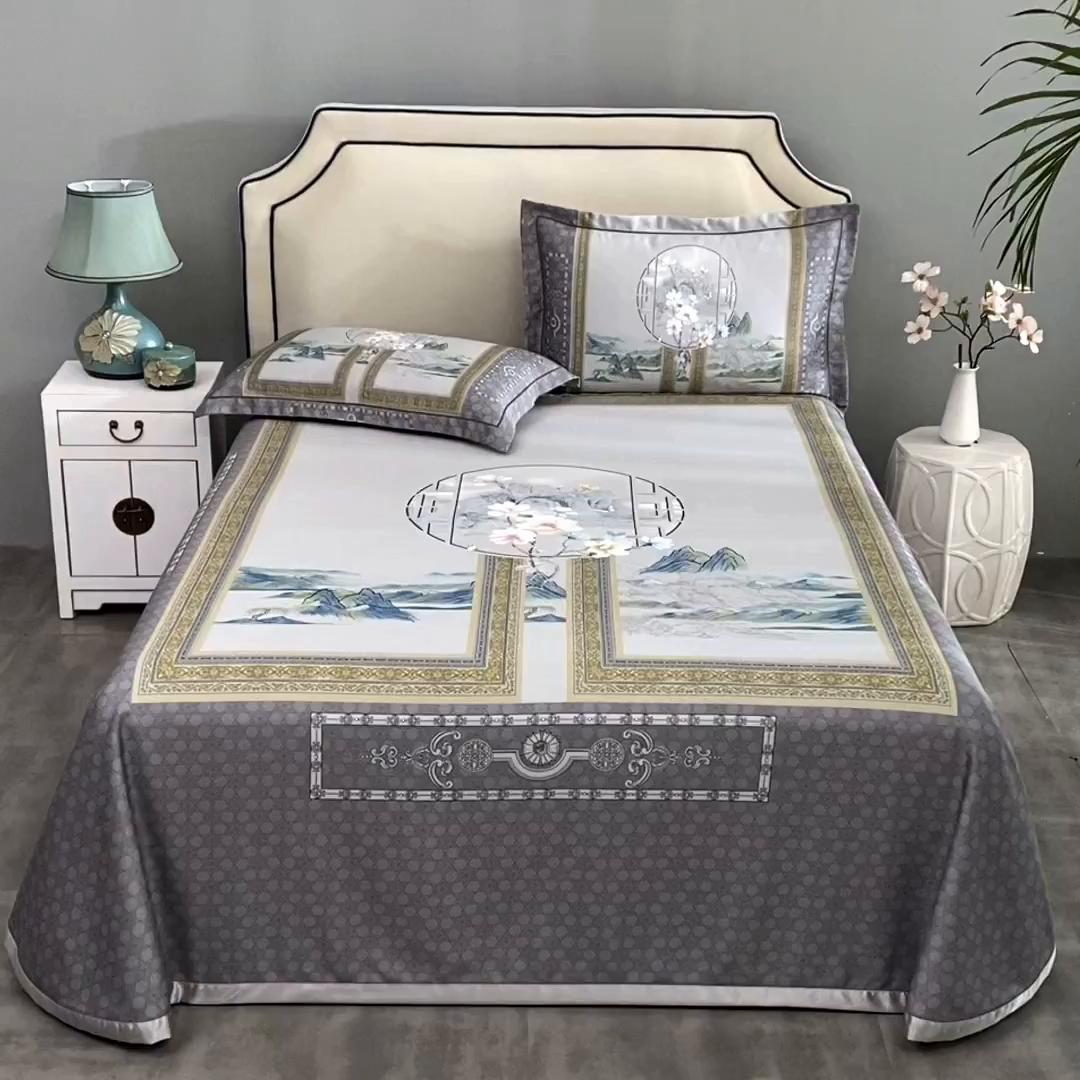 91家纺网 家纺一手货源 找家纺 威克凯丽 2025新款定位款竹语天丝软凉席三件套 国韵