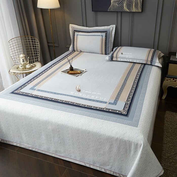 91家纺网 家纺一手货源 找家纺 威克凯丽 2025新款定位款竹语天丝软凉席三件套 匠心华庭