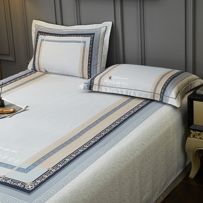 91家纺网 家纺一手货源 找家纺 威克凯丽 2025新款定位款竹语天丝软凉席三件套 匠心华庭