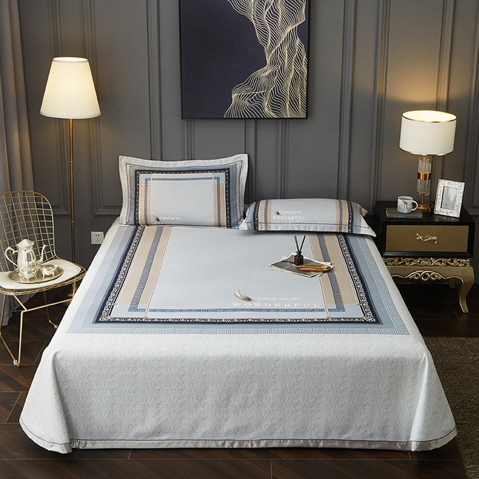 91家纺网 家纺一手货源 找家纺 威克凯丽 2025新款定位款竹语天丝软凉席三件套 匠心华庭