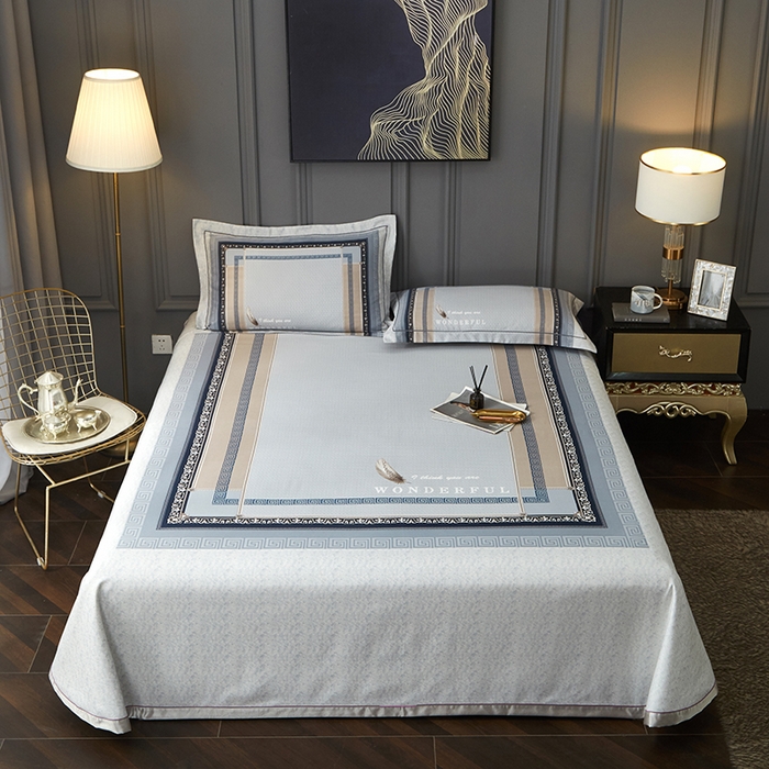 91家纺网 家纺一手货源 找家纺 威克凯丽 2025新款定位款竹语天丝软凉席三件套 匠心华庭