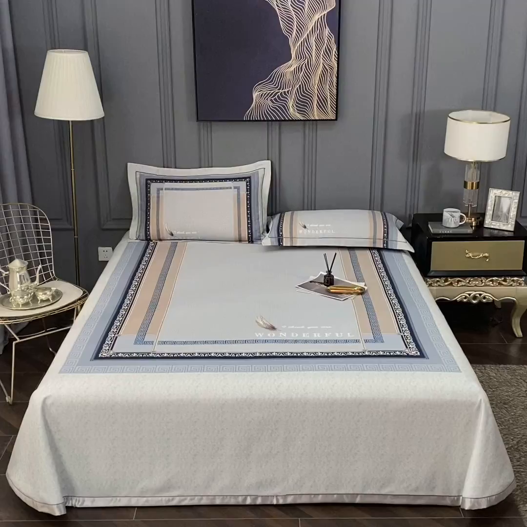 91家纺网 家纺一手货源 找家纺 威克凯丽 2025新款定位款竹语天丝软凉席三件套 匠心华庭