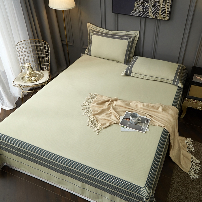 91家纺网 家纺一手货源 找家纺 威克凯丽 2025新款定位款竹语天丝软凉席三件套 凯瑞斯