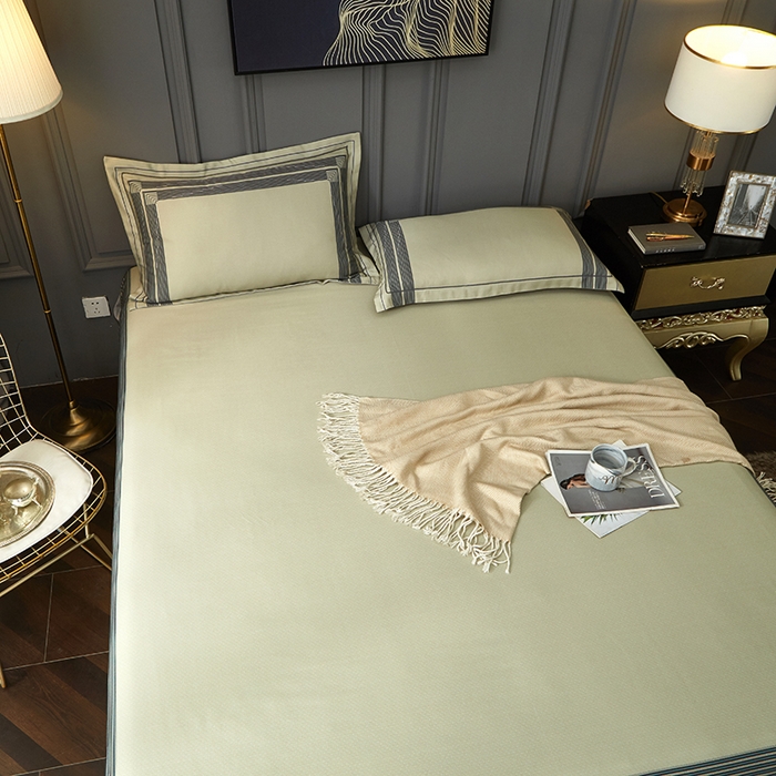 91家纺网 家纺一手货源 找家纺 威克凯丽 2025新款定位款竹语天丝软凉席三件套 凯瑞斯