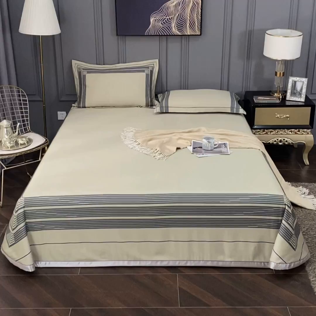 91家纺网 家纺一手货源 找家纺 威克凯丽 2025新款定位款竹语天丝软凉席三件套 凯瑞斯