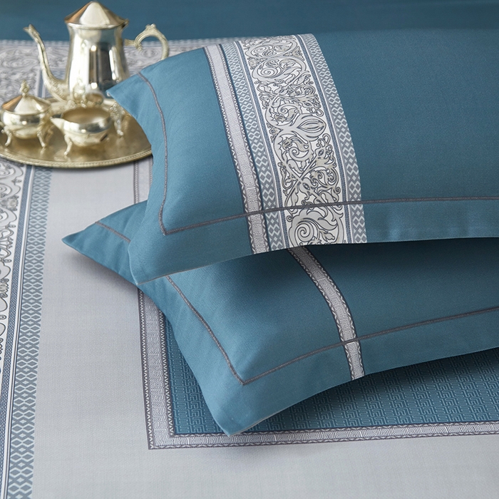 91家纺网 家纺一手货源 找家纺 威克凯丽 2025新款定位款竹语天丝软凉席三件套 漫步田园-海蓝