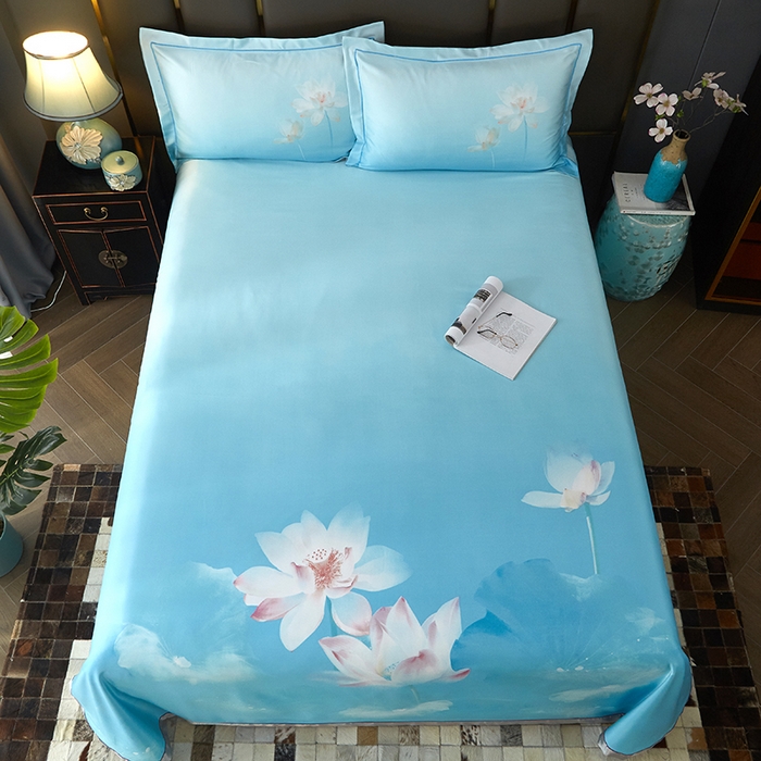 91家纺网 家纺一手货源 找家纺 威克凯丽 2025新款定位款竹语天丝软凉席三件套 青莲