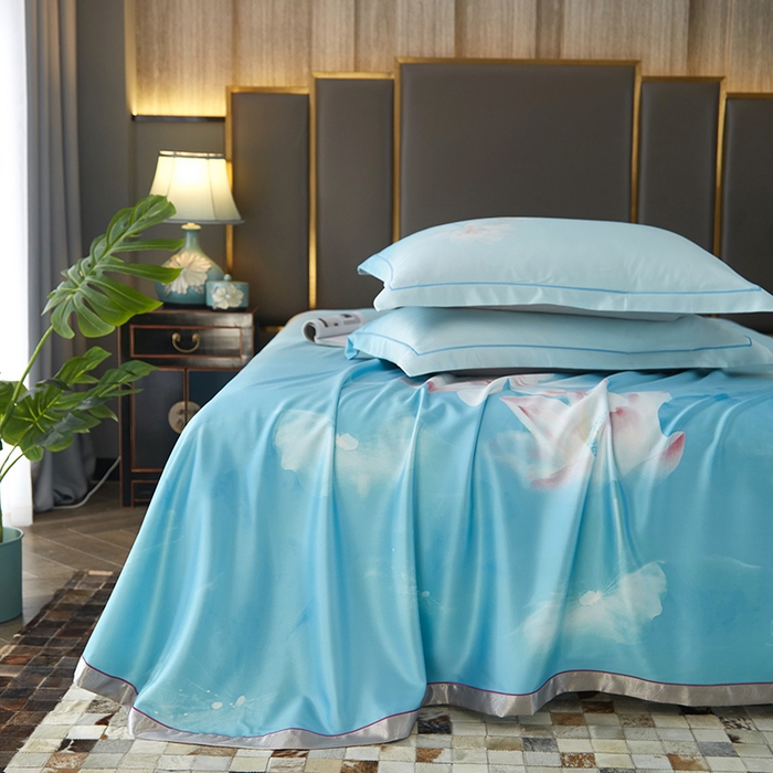 91家纺网 家纺一手货源 找家纺 威克凯丽 2025新款定位款竹语天丝软凉席三件套 青莲