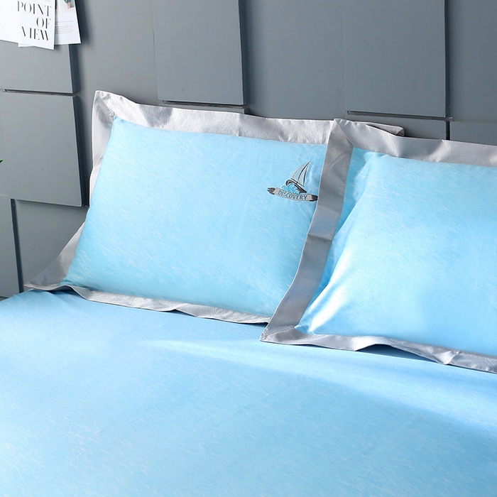 91家纺网 家纺一手货源 找家纺 威克凯丽 2025新款定位款竹语天丝软凉席三件套 水天一色