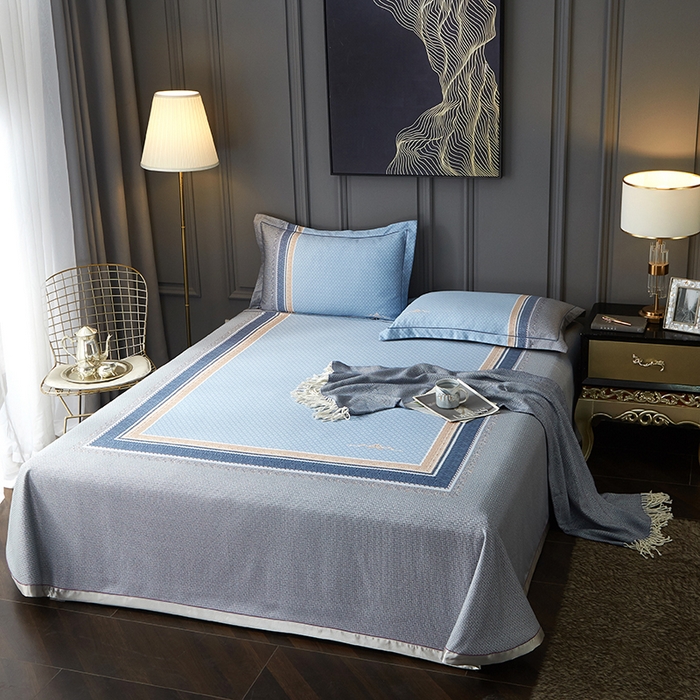 91家纺网 家纺一手货源 找家纺 威克凯丽 2025新款定位款竹语天丝软凉席三件套 特洛伊