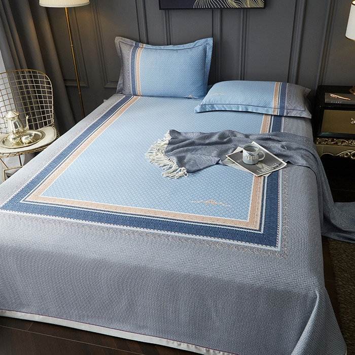 91家纺网 家纺一手货源 找家纺 威克凯丽 2025新款定位款竹语天丝软凉席三件套 特洛伊