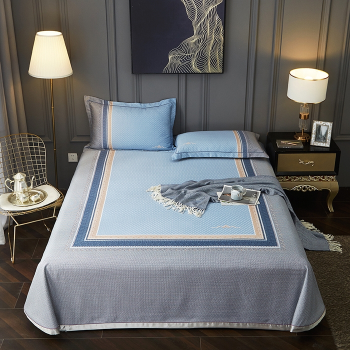 91家纺网 家纺一手货源 找家纺 威克凯丽 2025新款定位款竹语天丝软凉席三件套 特洛伊