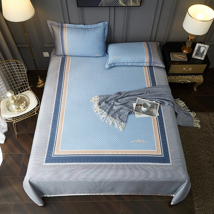 91家纺网 家纺一手货源 找家纺 威克凯丽 2025新款定位款竹语天丝软凉席三件套 特洛伊