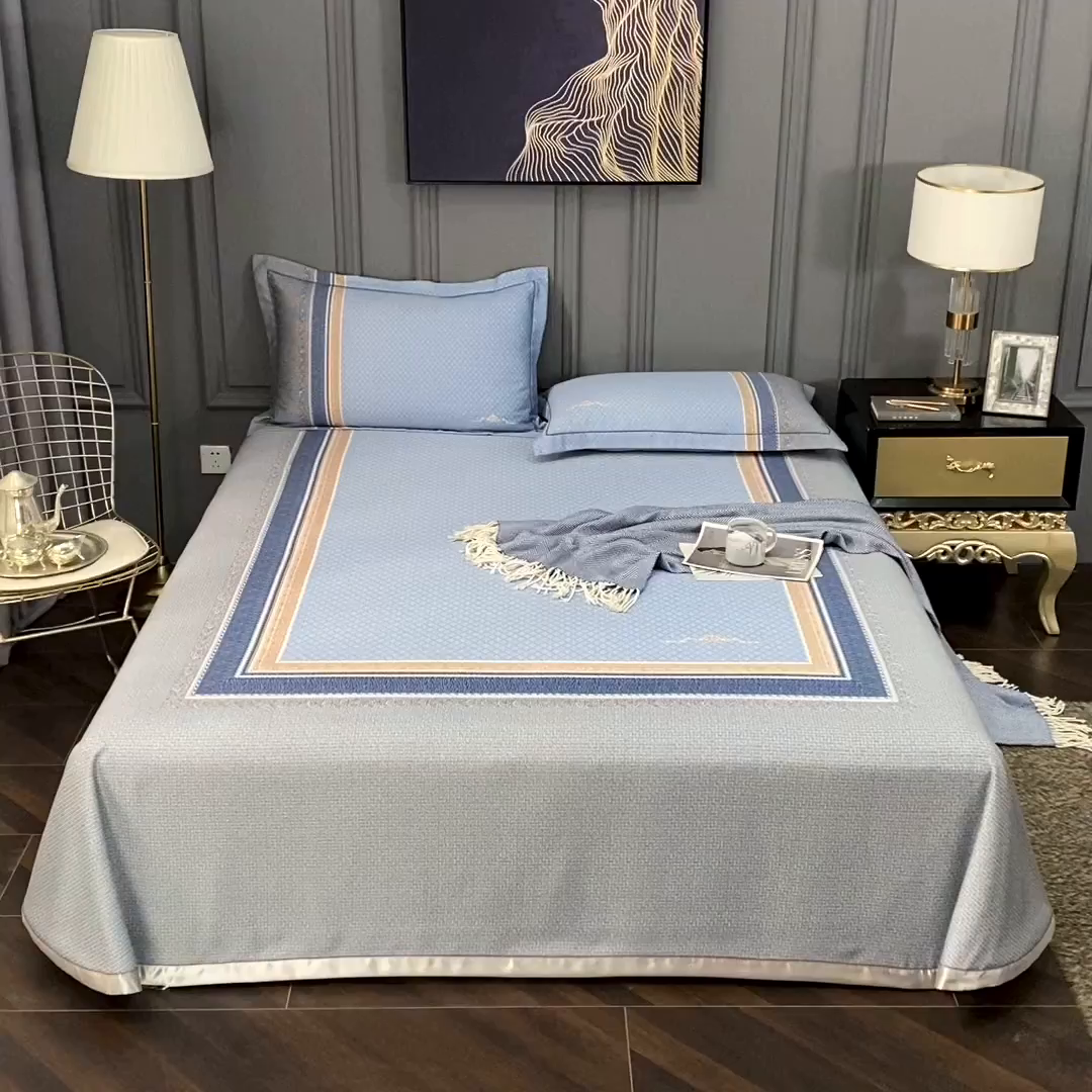 91家纺网 家纺一手货源 找家纺 威克凯丽 2025新款定位款竹语天丝软凉席三件套 特洛伊