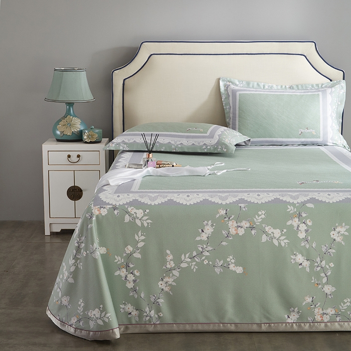 91家纺网 家纺一手货源 找家纺 威克凯丽 2025新款定位款竹语天丝软凉席三件套 夏沫-绿