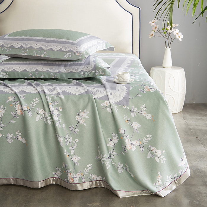 91家纺网 家纺一手货源 找家纺 威克凯丽 2025新款定位款竹语天丝软凉席三件套 夏沫-绿