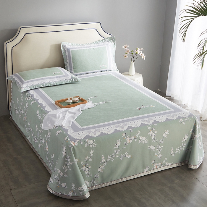 91家纺网 家纺一手货源 找家纺 威克凯丽 2025新款定位款竹语天丝软凉席三件套 夏沫-绿