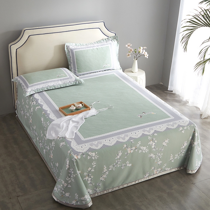 91家纺网 家纺一手货源 找家纺 威克凯丽 2025新款定位款竹语天丝软凉席三件套 夏沫-绿