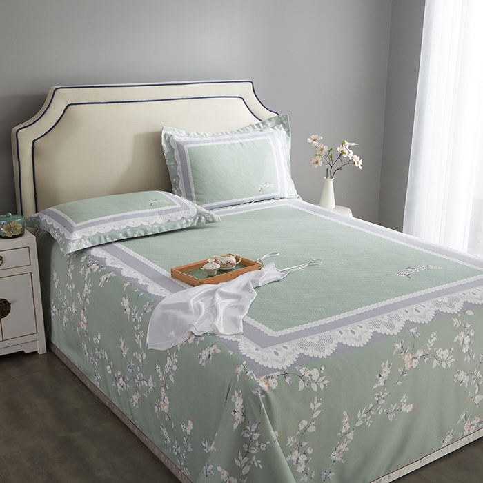 91家纺网 家纺一手货源 找家纺 威克凯丽 2025新款定位款竹语天丝软凉席三件套 夏沫-绿